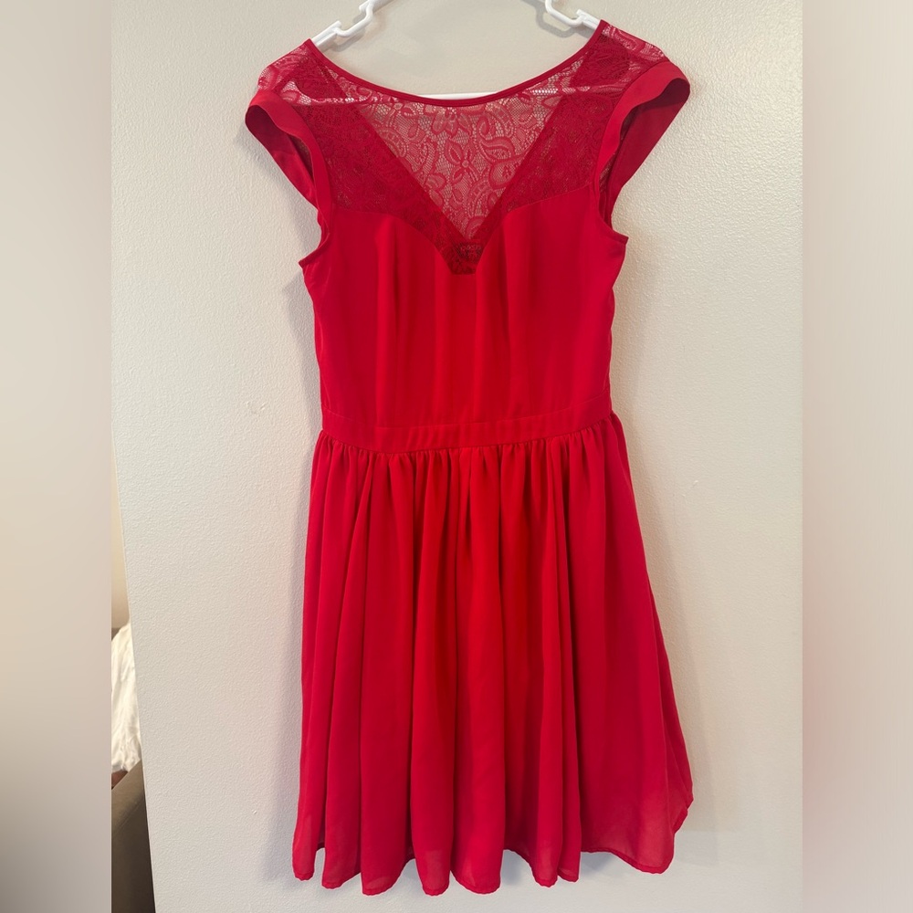 Red lace and chiffon swing dress
